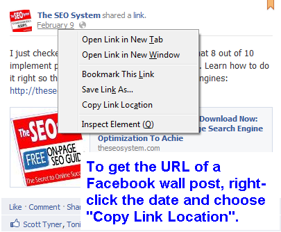 URL of Facebook Wall Post