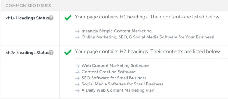 keywords in heading tags