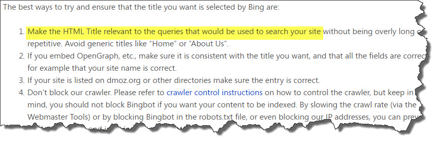 Bing Web Title Recommendations